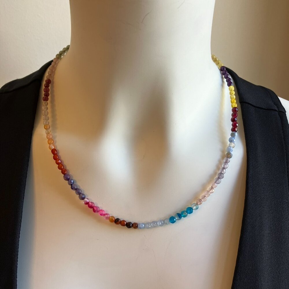 Dainty Beaded Tourmaline Women's Necklace riviera mixed gemstones NEW